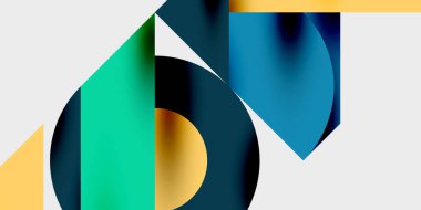 Soyut geometrik bileşim. Üst üste binen şekiller dinamik görsel efekt yaratır. Renkler harmanlanır, modern tasarım oluşturulur.