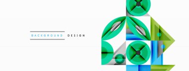 Soyut geometrik desen. Yeşil, mavi şekiller modern tasarım yaratıyor. Minimalist tarz, temiz çizgiler, canlı renkler.