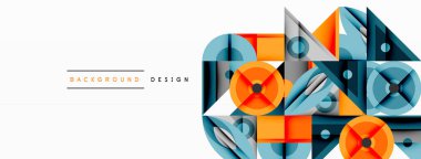 Soyut geometrik şekiller, mavi, turuncu, gri renkler. Modern tasarım elementleri dinamik bileşim yaratır. Minimalist stil, temiz hatlar.