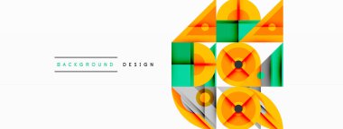 Soyut geometrik şekiller, canlı renkler, modern tasarım elementleri. Üst üste binen kareler, daireler dinamik görsel etki yaratır. Temiz, minimalist estetik.