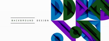 Soyut geometrik şekiller örtüşür, canlı renkli tasarım yaratır. Beyaz alan karşıtlık sağlar, metin etiketleri arka plan, tasarım.