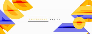 Soyut geometrik şekiller, sarı, mavi, beyaz. Modern tasarım elementleri dinamik görsel kompozisyon oluşturur. Minimalist stil.