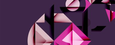 Soyut geometrik bileşim. Pembe, mor şekiller örtüşür, dinamik görsel efekt yaratır. Minimalist tasarım, modern estetik.