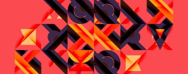 Soyut geometrik bileşim. Kalın şekiller örtüşür, dinamik görsel doku yaratır. Sıcak renkler baskın, zıt aksanlarla..