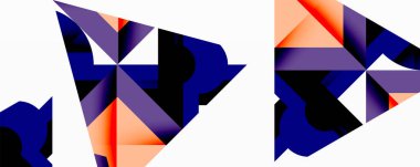 Soyut geometrik şekiller, canlı renkler, modern tasarım. Bileşik üçgenler, keskin açılar, zıt renkler. Minimalist estetik.