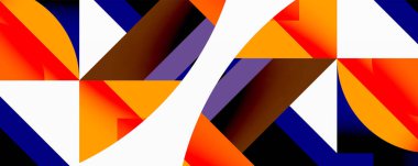 Soyut geometrik desen. Canlı renkler kesişiyor, dinamik görsel doku oluşturuyor. Şekiller örtüşüyor, karmaşık tasarım oluşturuyor.