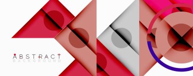 Geometrik şekiller örtüşür, dinamik bileşim yaratır. Kırmızı, gri, pembe renkler tasarımda baskın. Modern estetik, temiz çizgiler sunar.