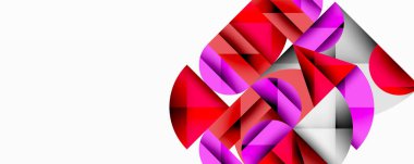 Soyut geometrik şekiller üst üste binerek canlı kırmızı, pembe ve gri kompozisyon oluşturur. Temiz çizgileri olan minimalist tasarım, modern estetik..