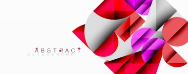 Geometrik şekiller örtüşüyor, canlı kırmızı, pembe, beyaz bir tasarım yaratıyor. Modern estetik, arka planlar ve sunumlar için uygun..
