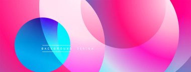 Soyut, enerjik çemberler çakışıyor. Pembe, mavi renkler modern arka plan tasarımı yaratır. Yumuşak gradyanlar dinamik görsel efekt sunar.