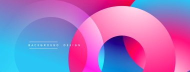 Soyut enerji çemberleri çakışıyor, dinamik eğimler yaratıyor. Pembe, mavi renkler modern estetiği akla getiriyor..