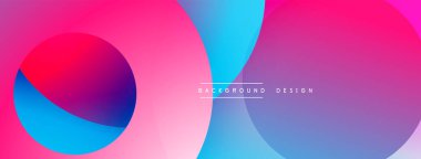 Soyut, enerjik bir arkaplan. Üst üste binen daireler dinamik renk eğimleri, pembeler, maviler, morlar yaratır. Modern tasarım ögesi.