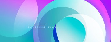 Soyut renkli arkaplan. Üst üste binen daireler dinamik görsel efekt yaratır. Mavi, mor ve pembe renklerin tonlarında. Modern tasarım ögesi.