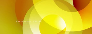 Soyut sarı, turuncu katmanlar dinamik bir zemin oluşturur. Pürüzsüz gradyanlar, üst üste binen daireler modern tasarım elementlerini gösteriyor.