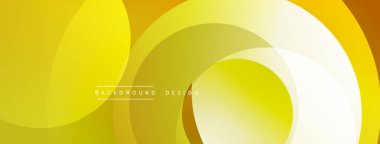Soyut sarı tasarım. Üst üste binen daireler dinamik görsel akış yaratır. Çeşitli uygulamalar için modern, basit arkaplan.