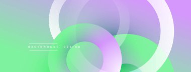Soyut arkaplan özellikleri üst üste binen şeffaf çemberler. Renkler yeşil, mor ve mavi renklerin karışımı. Modern tasarım ögesi.