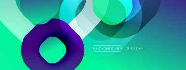 Soyut tasarım, üst üste binen daireler, canlı turkuaz, mor renkler. Modern estetik, pürüzsüz gradyanlar dinamik görsel etki yaratır.