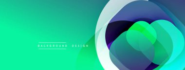 Soyut eğim arkaplanı. Üst üste binen daireler dinamik görsel efekt yaratır. Turkuaz, yeşil, mavi renkler kompozisyona hakim. Modern tasarım ögesi.