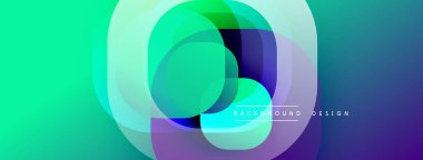 Soyut gradyan katmanlar çakışıyor, canlı dairesel tasarım yaratıyor. Renkler mordan maviye dönüşüyor. Modern estetik, uygun arkaplan ögesi.