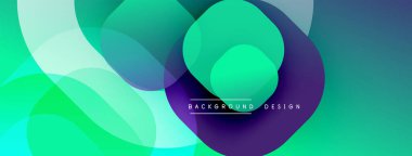 Soyut arkaplan, üst üste binen daireler, canlı yeşil, mor renkler. Dijital projeler için modern tasarım ögesi.