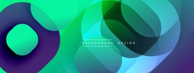 Soyut sıvı şekilleri örtüşür, canlı yeşil, mavi ve mor renkler yaratır. Arkaplan, pankart ve sunumlar için modern tasarım ögesi.