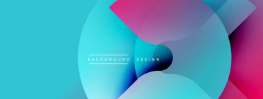 Soyut geometrik şekiller canlı mavileri, pembeleri, morları harmanlarlar. Üst üste binen daireler dinamik görsel akış ve modern tasarım ögesi yaratır.