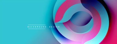 Soyut tasarım katmanlı daireler, canlı renkler içerir. Mavi, pembe, mor renkler dinamik görsel efekt yaratır. Modern arkaplan ögesi.