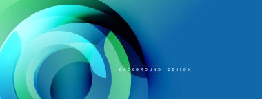 Soyut mavi katmanlar dairesel tasarım yaratır. Modern gradyan şekiller hareketi, derinliği akla getiriyor. Mevcut en küçük metin.