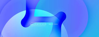 Soyut sıvı şekiller, canlı mavi renkler, modern tasarım. Gradyan katmanlar dinamik görsel efekt yaratır. Minimalist estetik.