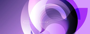 Soyut mor tasarım, üst üste binen daireler. Gradyan gölgeler dinamik görsel efekt yaratır. Projeler için modern arkaplan ögesi.