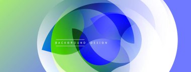Soyut renkli katmanlar dinamik görsel efekt yaratır. Üst üste binen daireler yeşil, mavi ve beyaz renkleri harmanlıyor. Modern tasarım ögesi.