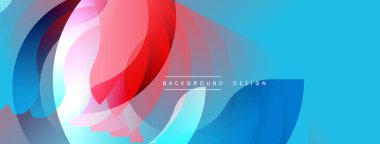 Soyut dinamik şekiller çakışıyor. Canlı renkler harmanlanır, modern arkaplan oluşturulur. Mavi egemendir, kırmızı ve mor renklerle vurgulanır..