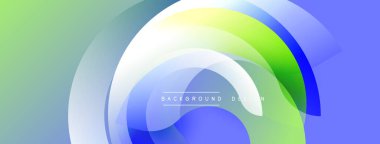 Soyut tasarım katmanlı şeffaf daireler. Renkler yeşilden maviye karışıp modern görsel efekt yaratıyor. Metin arkaplan tasarımı okur.