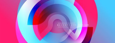 Soyut renkli tasarım, üst üste binen daireler. Pembe, mavi, mor renkler dinamik görsel efekt yaratır. Modern arkaplan dokusu.