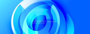 Soyut mavi arkaplan eşmerkezli daireler, gradyanlar, dinamik şekiller içerir. Modern tasarım enerjiyi, teknolojiyi, yeniliği çağrıştırıyor.