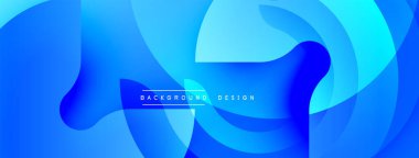 Soyut mavi arkaplan. Üst üste binen şekiller dinamik akış yaratır, modern estetik. Metin arka plan tasarımı okur. Yumuşak eğimler, canlı renkler.