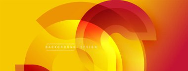 Soyut enerjik tasarım. Üst üste binen şekiller dinamik değişim etkisi yaratır. Sarı, turuncu, kırmızı renkler kompozisyona hakim. Modern estetik.