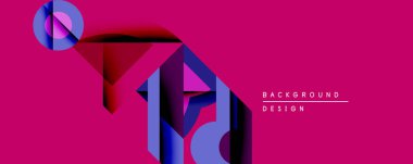 Soyut geometrik şekiller örtüşür, dinamik bileşim yaratır. Canlı pembe arka plan görsel etkiyi arttırır. Modern tasarım ögesi.