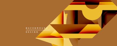 Soyut geometrik tasarım. Sıcak renkler baskın, katmanlı şekiller, gradyanlar, metin elementleri. Modern estetik, uygun arkaplan.