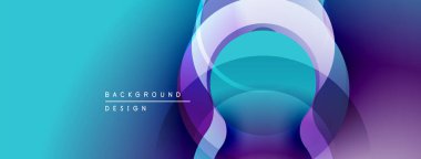 Soyut arkaplan özellikleri üst üste binen daireler, canlı mavi, mor gradyanlar. Dijital projeler için modern tasarım ögesi.