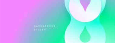 Soyut eğim arkaplanı. Yumuşak renkler mordan yeşile karışıyor. Minimalist tasarım metin, damlacık şekilleri, pürüzsüz eğriler içerir.