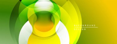 Soyut enerjik tasarım. Üst üste binen daireler dinamik değişim etkisi yaratır. Sarı, yeşil renkler kompozisyona hakim. Modern arkaplan dokusu.