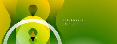 Soyut yeşil sarı tasarım. Üst üste binen şekiller modern görsel efektler yaratır. Yumuşak gradyanlar dinamik bileşim sunar.