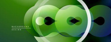 Soyut yeşil tasarım. Dairesel şekiller örtüşüyor, dinamik görsel etki yaratıyor. Renkler derinlik sağlar, modern estetik.
