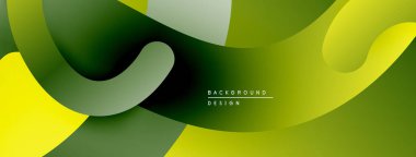 Soyut sıvı şekilleri, canlı yeşiller, sarılar dinamik bir zemin oluşturur. Modern tasarım, pürüzsüz gradyanlar, katmanlı biçimler görsel ilgi sunar.