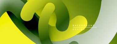 Soyut sıvı şekilleri örtüşür, parlak yeşil ve sarı renkler yaratır. Arkaplan ve sunumlar için modern tasarım ögesi.