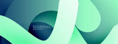 Soyut sıvı şekilleri, deniz mavisi, nane renkleri dinamik bir zemin oluşturur. Modern tasarım, pürüzsüz eğimler, üst üste binen formlar görsel uyum sunar.