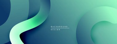 Soyut sıvı şekilleri, mavi, yeşil gradyanlar. Arka planlar ve sunumlar için modern tasarım öğesi. Minimalist estetik, pürüzsüz geçişler.