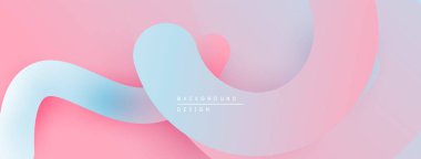 Soyut sıvı şekilleri pembeleri, mavileri, beyazları harmanlıyor. Yumuşak gradyanlar dinamik arkaplan tasarımı yaratır. Minimalist estetik, modern his.