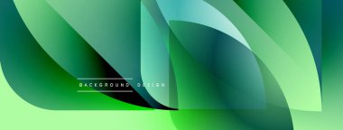 Soyut sıvı şekiller, canlı yeşil renkler, modern tasarım. Üst üste binen katmanlar dinamik görsel doku yaratır. Mevcut en küçük metin.